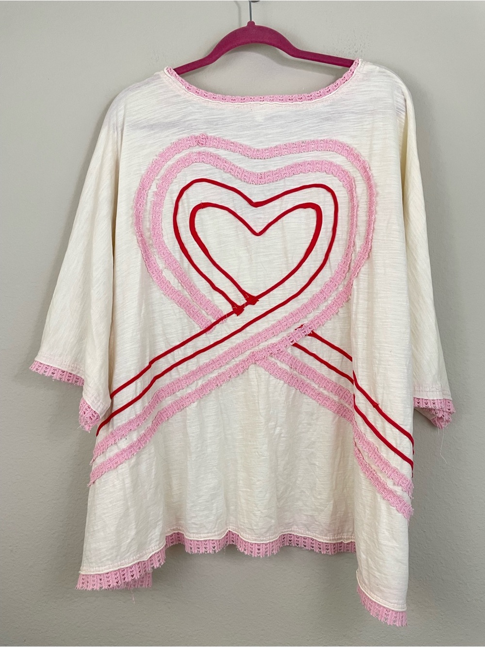 Oli & Hali Washed Connective Hearts V-Neck Top Oversized Bohemian Size XL - Picture 9 of 12